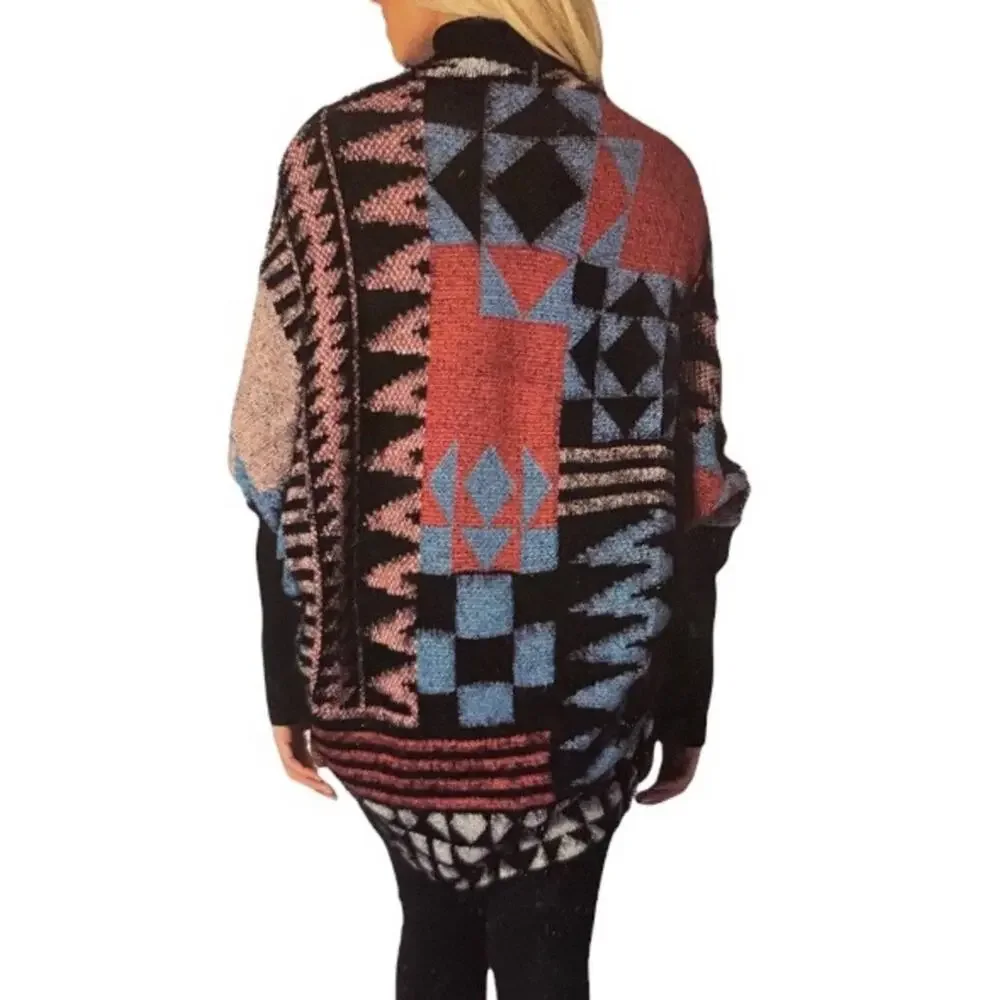 MaxSport Southwest Design Open Front Fuzzy Cardigan Sweater Top Women's S/M NWT - Picture 3 of 13